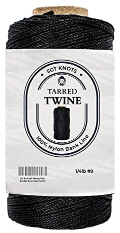 SGT KNOTS Tarred Twine - 100% Nylon Bank Line for Bushcraft, Netting, Gear Bundles, Construction, Lacing Twisted Cord, Weatherproof #9-1/4 lb