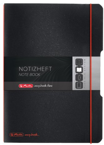 Herlitz 11361508 Notizheft (A4, PP-Wechselcover mit Verschlußgummi, 80g/m²) 80 Blatt, Schwarz