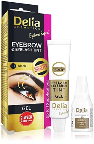 Delia Cosmetics - Tinte para cejas y pestañas NEGRO, Fórmula innovadora, Fácil de aplicar, 15 aplicaciones, Kit completo de tratamiento