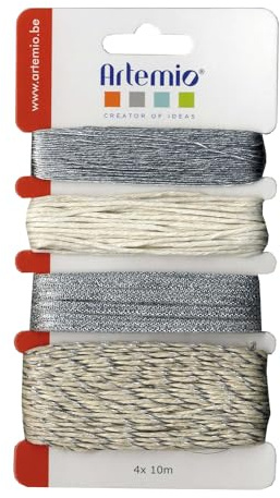 Artemio 11060298 - Set de 4 Cordel Decorativo, sintético, Plateado, 10 x 1 x 16,5 cm
