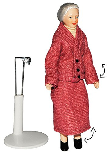 alles-meine.de GmbH Oma/Großmutter - Puppe für Puppenstube - Maßstab 1:12 - Porzellan mit echten Haaren & incl. Ständer - Biegepuppen Familie Biegepuppe Nostalgie Porzellanpupp..