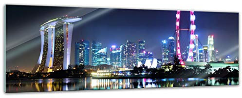 Bilderdepot24 Glasbild - Singapur bei Nacht - 90x30 cm - Deko Glas - Wandbild aus Glas - Bild auf Glas - moderne Bilderdepot24 Glasbilder - Glasfoto - Echtglas