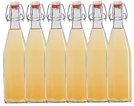 hocz 6x leere Bügelflaschen 500ml zum Befüllen Typ A Weiß - Flaschen mit Bügelverschluss - 6er Bügel Glasflaschen Set für Bier, Saft, Likör, Öl, Saucen - 6 Stück, 500 ml, Weiß, Typ A