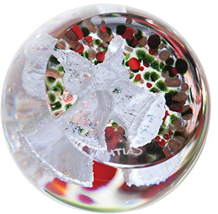 Caithness Glass Frostings Bells Paperweight | Red, Green, White | 50mm x 50mm | Handmade in Scotland | Frosted baubles and bells glistening crystals inside this elegant glass dome| Ornamental | Boxed