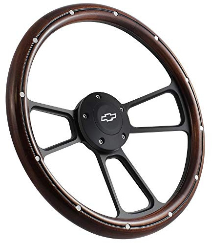 New World Motoring Lenkrad aus echtem Kiefernholz, 35,6 cm, mit schwarzem Chevy-Horn für Chevy C/K Series Truck