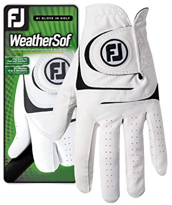 FootJoy WeatherSof Prior Generation Golfhandschuh für Herren, weiß, Größe M/L, auf der rechten Hand getragen