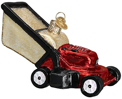 Old World Christmas Contractor Lawn Mower Glass Blown Ornament for Christmas Tree, Handcrafted Holiday Decoration, Tools Collection