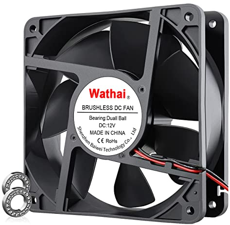 Wathai 120mm x120 x 38mm 12V 2Pin Dual Ball 12cm Industrial Cooling Fan High Airflow