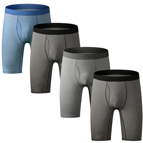 Nuofengkudu Uomo 4 Pack Lunghi Boxer Aderenti Microfibra Elastiche Sport Boxershort Mutande Intimo Rigonfiamento Traspiranti Underwear Hipster Viaggio Pantaloncini Regalo(Nero 2/Blu/Grau) 2XL