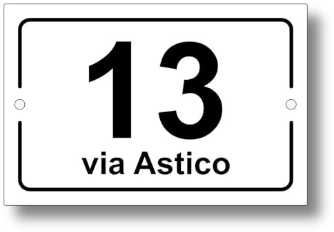 Numero civico in laminato plastico spessore 3.2 mm - Targa per esterno con incisione personalizzata - Formato rettangolare in 3 misure a scelta (Testo Nero - Sfondo Bianco)