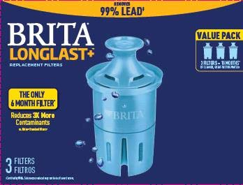 Brita Filtro acqua Longlast+, filtri di ricambio Longlast+ per brocca e erogatori, 3 conteggi