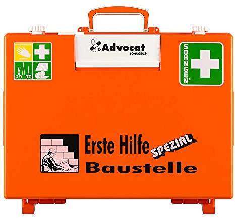 SÖHNGEN Erste-Hilfe-Koffer Advocat Baustelle, Wandhalterung, orange, DIN 13157 aus Kunststoff, Art.-Nr. 367001 | Verbandskasten | Notfallkoffer | Erste Hilfe Kasten