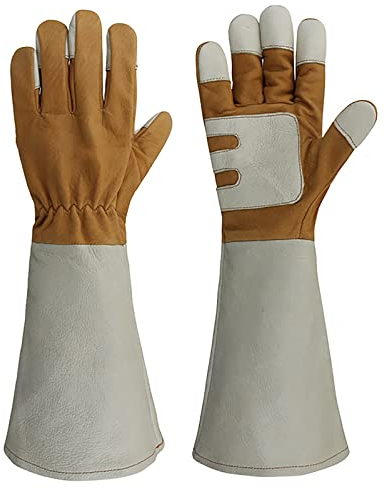 Peau de Mouton Cuir Gants de Travail Manche Longue Gants de Jardinage Cuir Confort Gants de Jardin Plantation Gants de Travail en Jardinage Résistants Aux Épines,One Size