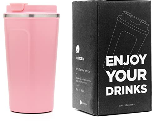 BALIBETOV 510ml Mug Isotherme Cafe - Isolé Thermos Café - Double Paroi Isolée sous Vide en Acier Inoxydable - Idéal pour voyages, Camping, Café, Thé, Vin, Bière et autres (Rose)