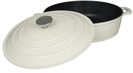 Commichef XR-L28CR 28cm Cast Aluminium Shallow Casserole Dish, Suitable for Oven and All Types of Hob, Perfect for Stews and Casseroles, Cream