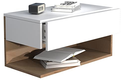 VCM Nachttisch 60x32x30 cm 1 Fach 1 Schublade Wandmontage Nachtkonsole | Ablage- und Stauraumlösung direkt neben dem Bett - praktisch fürs Schlafzimmer - für Erwachsene und Paare