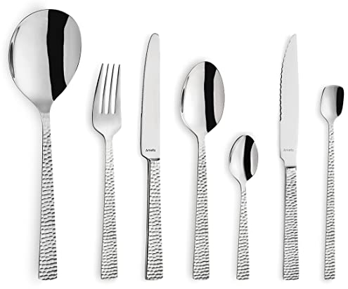 Amefa Besteckset 42-teilig FELICITY | Hochglanzpoliert | Spülmaschinenfest | 18/0 Edelstahl | 13/0 Klingenstahl | Gehämmerter Griff | Besteck Set 6 Personen