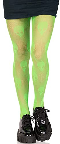 Leg Avenue Collant a Rete, Verde Alien, Taglia Unica Donna
