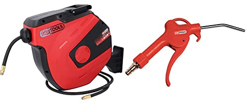 KS Tools 515.344 - Enrouleur air et Eau 3/8'' avec Tuyau ø10 mm, raccord 1/4'' - 15m & 515.1902 Soufflette Avec Buse 95 Mm - 1/4'' - 6,35 Mm