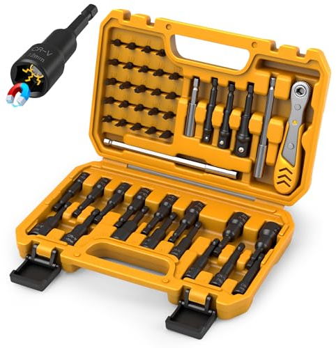ELEAD 47-Piece Magnetic Nut Driver & Screwdriver Bit Set - Strong Magnetic Nut Drivers for Impact Drill, Power Nuts Driver, Mini Ratcheting Wrench, Drill Bits Extension & Socket Adapter