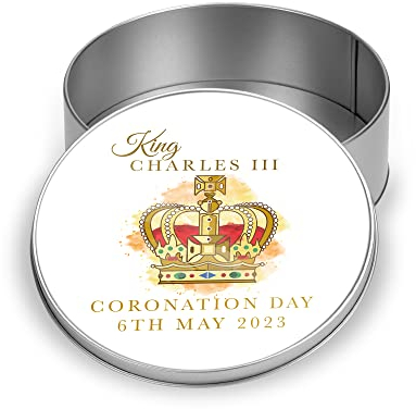 Print Maniacs Kings Coronation Round Tin 2023 Official Crown King Charles III Commemorative Souvenir Gift His Majesty The King Royal Memorabilia Gifts Coronation Memorabilia