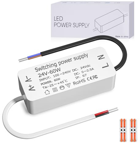 Luxvista Transformador LED 24V 60W Fuente de Alimentación de AC 220V a 24V DC IP67 Impermeable, AC-DC Convertidor de Potencia Baja Tensión para Exteriores, GU4 G4 GU5.3 Tiras LED