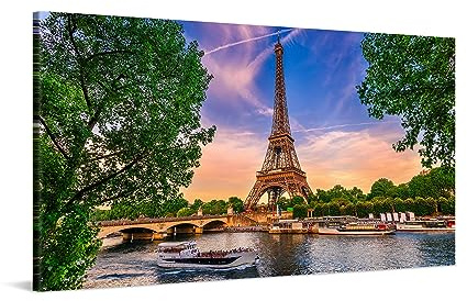 PICANOVA – Leinwandbild 100x50cm Eiffelturm Paris – Leinwanddruck – Wandbild Kunstdruck Auf 2cm Holz-Keilrahmen Für Schlaf- Und Wohnzimmer Wanddekoration – Bild auf Leinwand