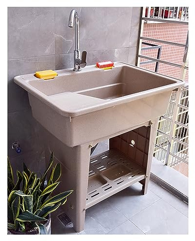 Lavandino Per Biancheria Indipendente In Plastica, Lavandino Per Interni Ed Esterni Con Rubinetto Per Acqua Calda E Fredda, Lavandino Per Lavanderia Per Piscina, Lavandino Per Lavandino ( Color : Brow