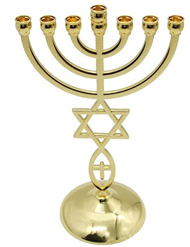 Wudaizhi 7-Branchen-Menorah Kerzenhalter Davidstern Kerzenständer Jerusalem Tempel 7-Branchen jüdischer Kerzenhalter