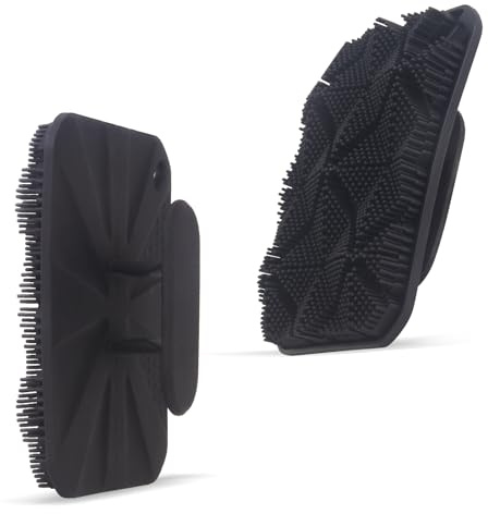 Limpiador corporal suave, cepillo de ducha de masaje de limpieza de silicona, exfoliante corporal para limpiar y nutrir tu piel, enjabona bien con mango ergonómico (Negro)