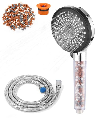 Soffione Doccia 6 Modalità,Soffione doccia risparmio idricocon Tubo Flessibile 1,5M,Filtro con Pietre Minerali,Soffione doccia alta pressione,Filtro e Accessori Extra Sostituibili 7.5L/min,Cromo
