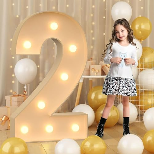120cm-4ft Giant LED Light Up Numbers 2, Mosaic Marquee Light Up Sign, LED Number Lamps for Valentine's Day Birthday Christmas New Year