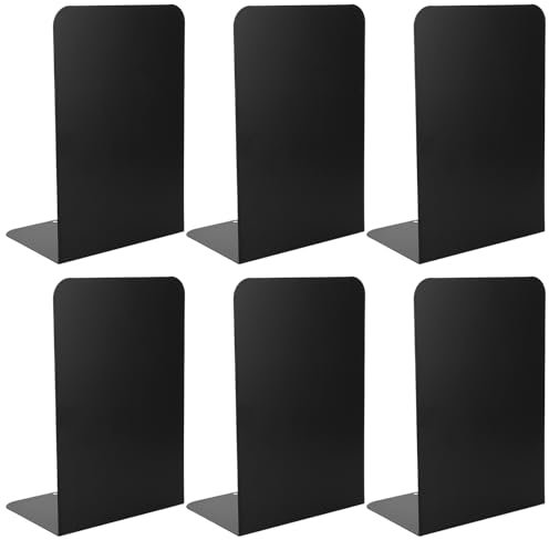 LDXDRU 3 pares de sujetalibros de metal negro, soporte para libros, antideslizante, soporte para libros, para escuela, hogar, oficina, biblioteca, 19 x 13,5 x 10 cm