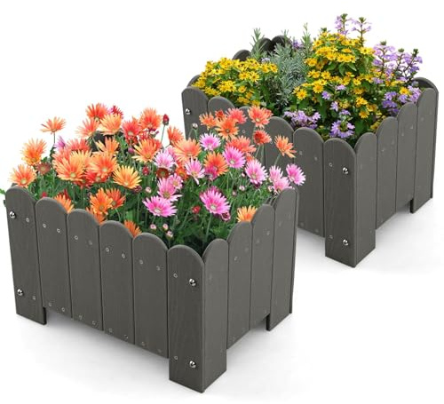 GiantexUK Raised Garden Bed Set of 2, HDPE Elevated Planter Box with Drainage Gaps, Outdoor Rectangular Flower Pots Vegetables Herbs Plants Grow Box Container for Patio Backyard (45x32x30cm)