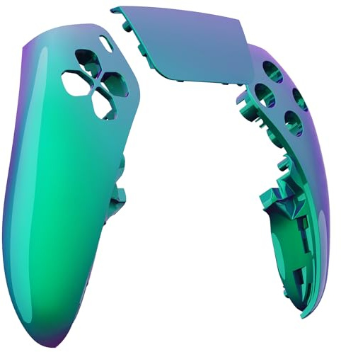eXtremeRate Left Right Front Housing Shell Touchpad Compatible with ps5 Edge Controller, Chameleon Green Purple Replacement Faceplate Shell Custom Touch Pad Cover Compatible with ps5 Edge Controller