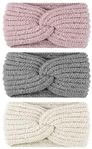 Huiguli 3 Stück Stirnband Damen Winter, Stirnband Kinder Mädchen, Herbst und Winter Einfach und Vielseitig Stirnbänder Strick Haarband Ohrenwärmer Elastische