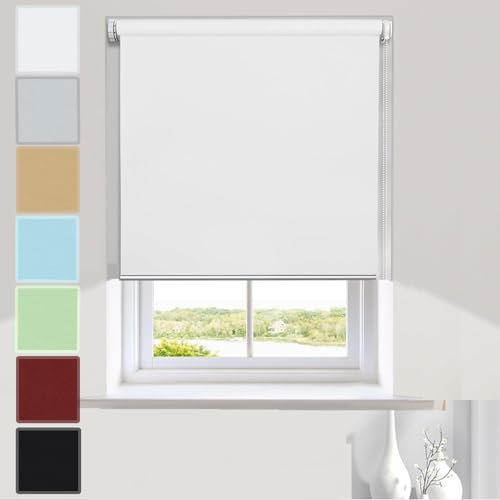 Verdunklungsvorhänge Thermo-Rollos 85 x 70 cm Isoliert UV-Schutz Kindersicher Tag und Nacht Vorhänge mit Montagezubehör Innen/Außenmontage Weiß