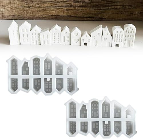 Silikonformen Giessformen Haus, 12 PCS Mini Silikonform Haus, DIY Silikonform Häuser Gießform Haus Kerzenform, Silikonformen Gießformen Weihnachten zur Weihnachtsdekoration