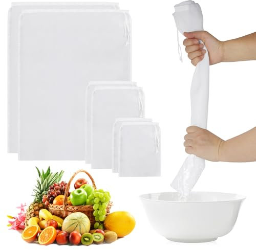 6 sacchetti filtro da doccia, 3 misure bianche, sacchetti per latte di noci, sacchetti per succhi riutilizzabili, sacchetti filtranti con coulisse, filtro in nylon per spremiagrumi, marmellata di vino