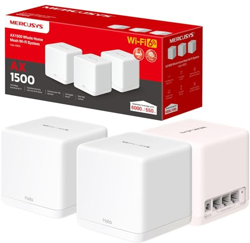 Mercusys Mesh WiFi 6 System - 1500 Mbps, Coverage up to 6,000 ft²(550 m²), Halo H60X(3-pack) (Renewed)