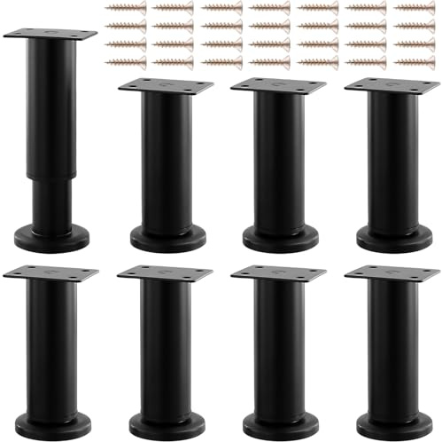 YIXNSW 8 Stück 12-18 cm Möbelfüße Verstellbar, Möbelfüße Höhenverstellbar mit Schrauben, Metall Schwarz Möbelbeine für Sofa Nachttisch Bett Schrank