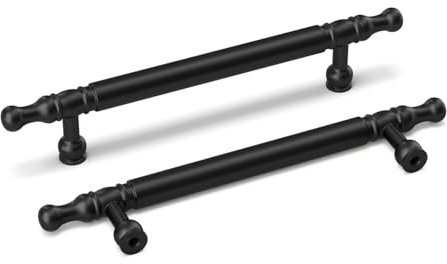 LONTAN 5 Stück Schrankgriffe Schwarz Griffe für Küchenschränke Schrankgriffe Vintage Küchengriffe 128mm Lochabstand Griff Schwarz Möbelgriffe Vintage Schubladengriffe