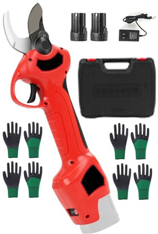 forplubossmmp Potatore Elettrico Portatile E Tagliasiepi (con 12 Guanti), Forbici Professionali per Rami di Alberi - con 2 Batterie Grandi da 2500 mAh, Caricabatterie E Cassetta degli Attrezzi