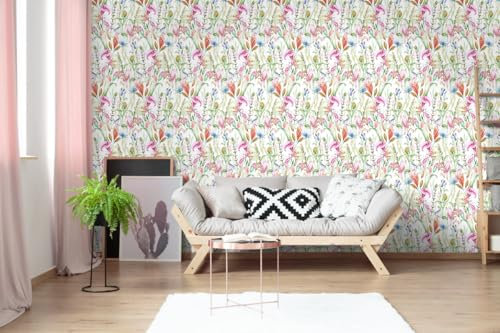 Wandschutzfolie Rosa Pflanze Grün Klebefolie Wandtattoo Leicht zu Entfernen Möbelfolie Selbstklebende Tapete Wandtattoo Schlafzimmer Tapete Selbstklebend Wallpaper for Living Room 45x300cm/2 roll
