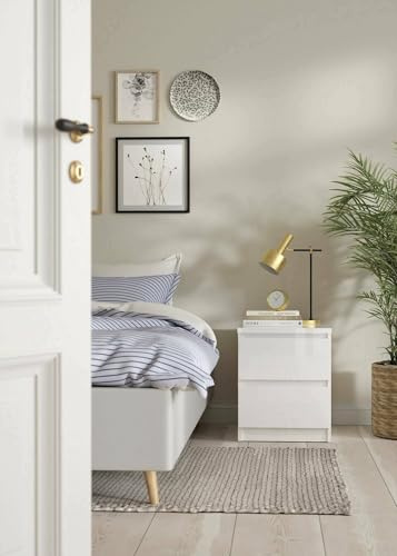 Dmora - Mesita de Noche Chelle, cómoda Baja, Mesa de Noche, Estante de Cama, 50 x 40 x 50 cm, Blanco Brillante