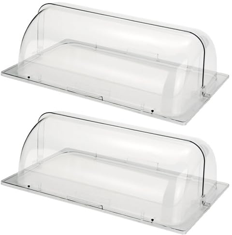 ANram Full Size Rectangular Chafing Dish Cover, 2 Pack Roll Top Bakery Pan Clear Plastic Dessert Display Cover Dustproof Lid for Cake Cupcake Exhibition