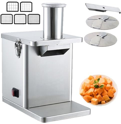 XSDAJSD Picadora de Verduras eléctrica Comercial, procesadora de Alimentos para Cebolla y Papa, cortadora automática de Verduras con Cuchilla de Corte en Cubos, Corte eficiente de Frutas.