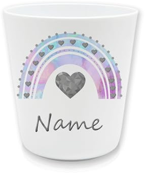 Kinderbecher Kunststoff mit Namen, Pastell Regenbogen | Personalisiert, Zahnputzbecher, BPA frei