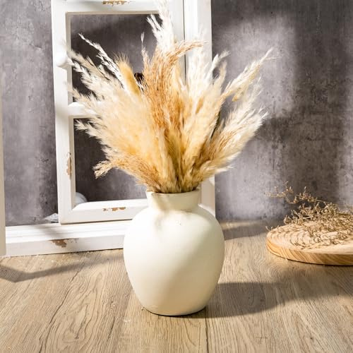 Fobule Rustikale Keramikvase, kleine dekorative Terrakotta-Blumenvase für Wohnzimmer, Tischdekoration, Regaldekoration, Bauernhaus, Eingangsbereich, 15,3 cm hoch, Vintage-Weiß