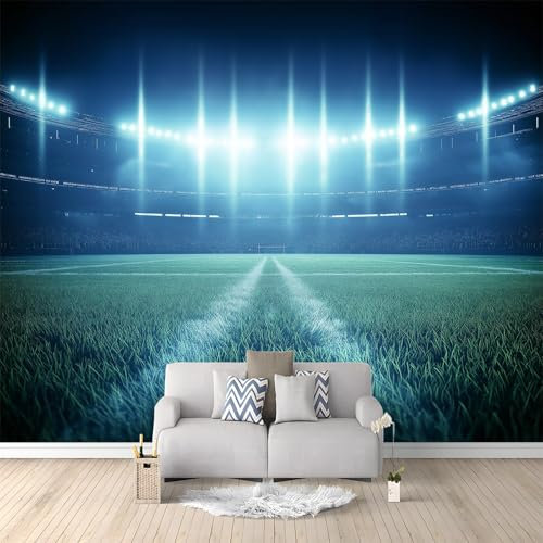 Papel Pintado Panorámico Campo De Fútbol 400x280 cm Fotomurales No Tejido, Murales Decoración Póster Pared Personalizado 3D Para Salón Dormitorio